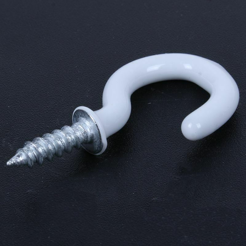 1.1 inchCup Mug Hooks Shouldered Metal Screw-in plastic coated Hanging whti R3Y4