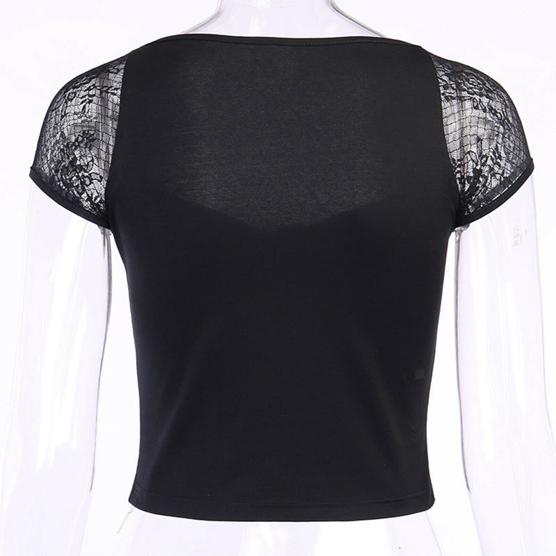 Gothic T-Shirt Streewear Lace Shirt Tight Blouse Crop Top Party Sweatshirt