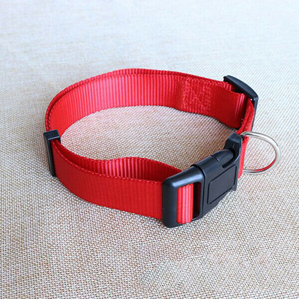 Adjustable Nylon Dog Puppy Collar with Buckle and Clip for Lead (S, Red) C8M7