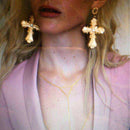 Fashion Big Cross Pendant Earrings Bohemian Flower Ethnic Style Retro Long