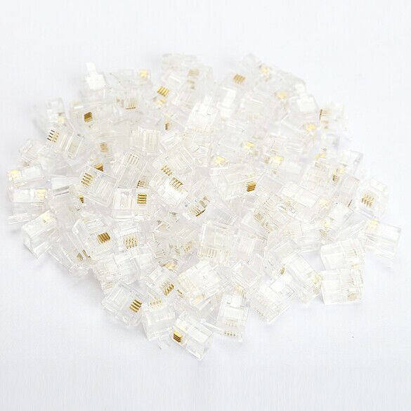 100X 4 Pin RJ11 RJ-11 6P4C Modular Telephone Phone Crystal Plug Connector