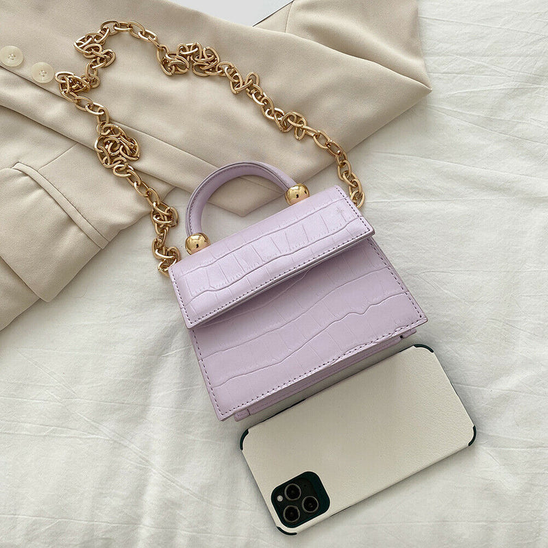 Women Mini Shoulder Bag Alligator PU Tote Chain Crossbody Pouch (Purple)
