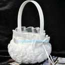 Romantic Rose Bowknot Satin Girl's Wedding Ceremony Party Flower Basket Ivory
