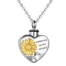 Heart Shaped Sunflower Pattern Pendant Necklace Ashes Necklace