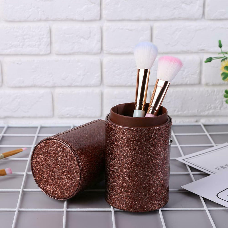 Portable PU Leather Cosmetic Storage Box Makeup Pen Brush Cup (S Brown) A