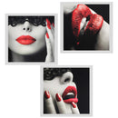 Set 3 Art Oil Painting Canvas Picture Red Lips Wall Home Decor 40x40cm