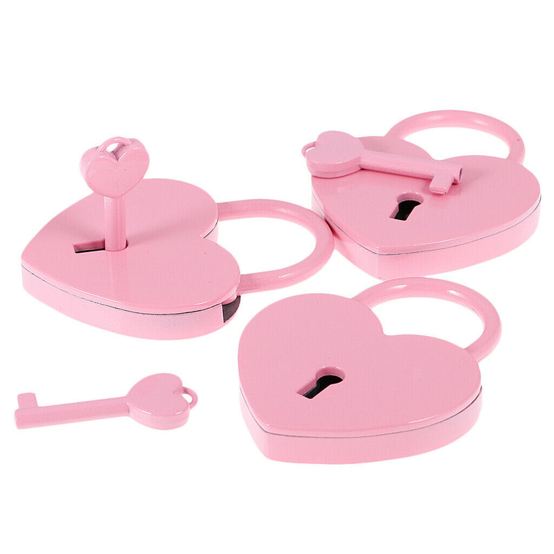 3 Pcs Mini Metal Heart Shape Padlock Lock with Key for Jewelry Diary Door