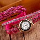 Alloy Quartz Watch Bracelet Watch Women Crystal Rhinestone Wristwatch (Red) A