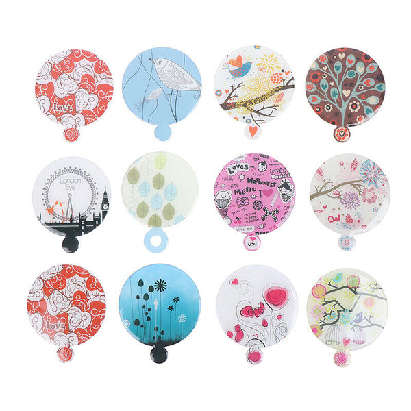 Stainless Steel Round PU Leather Cover Shatter Proof Card Pocket Cosmetic Mir Ew