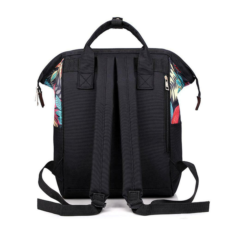 Tropical Plant Print Travel Big Backpacks Nylon Women School Bags (Black)