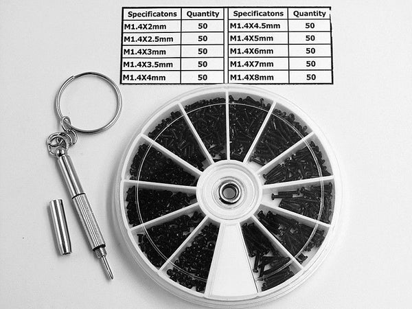M1.4 Cross pan head black Machine screws And a screwdriver Assortment Kit 500pcs