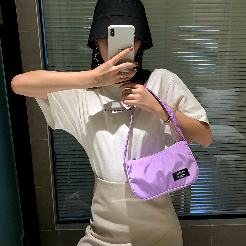 Casual Nylon Women Handbag Totes Female Zip Underarm Shoulder Bag (Purple)