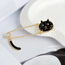 2pcs White Black Enamel Cat Brooch Pin Large Safety Pin Men Woman Jewelry