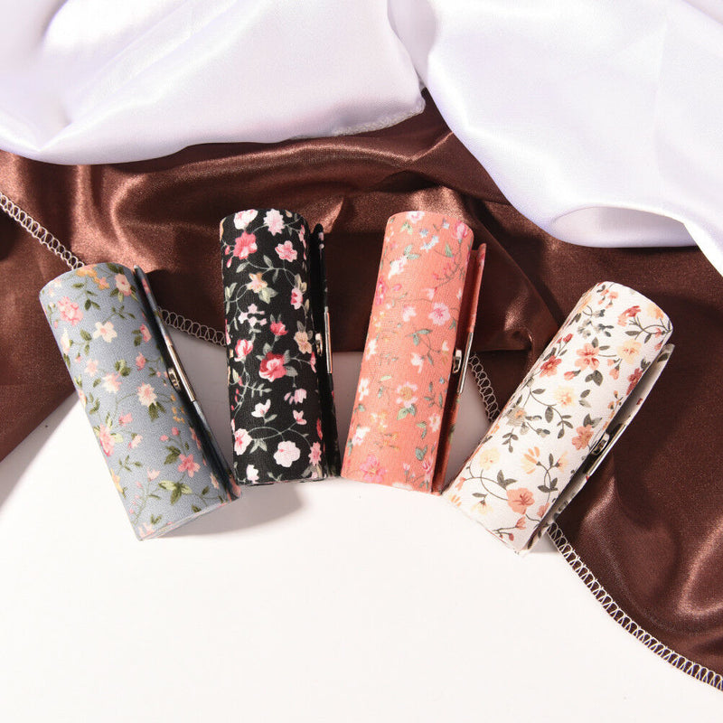 Fashion Floral Cloth Lipstick Case Holder With Mirror Inside & Snap-On Closu Nw