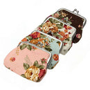 Women Roses Floral Fabric Clip Mini Small Coin Pocket Purse Bag Clutch
