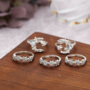 Women Crystal Joint Knuckle Nail Ring Alloy Shiny Star Moon Shape Set of 5 Pcs