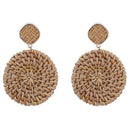 Weave Straw Double Disc Drop Earrings Boho Rattan Dangle Statement Earrings D4J3