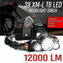 Super-bright 12000LM 3 X XM-L T6 LED Headlamp Headlight Flashlight Head Torch