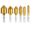 6pcs Hex Shank Five-blade Chamfering Drill Bit High Carbon Steel Titanium P S4M2