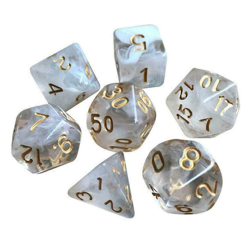 7PCS/Set Two-color Transparent Multi-faceted Dice Geometric Shape Game T1H7