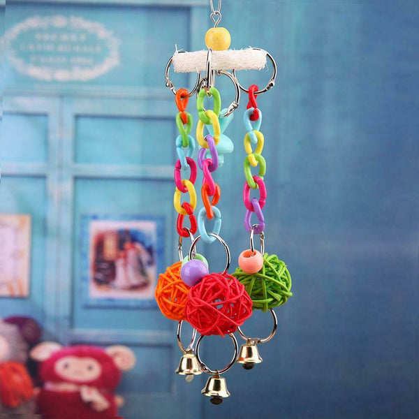 Colorful Wood Pet Parrots Toys Bells for Birds Play Bite Climb Hanging Cage #gib