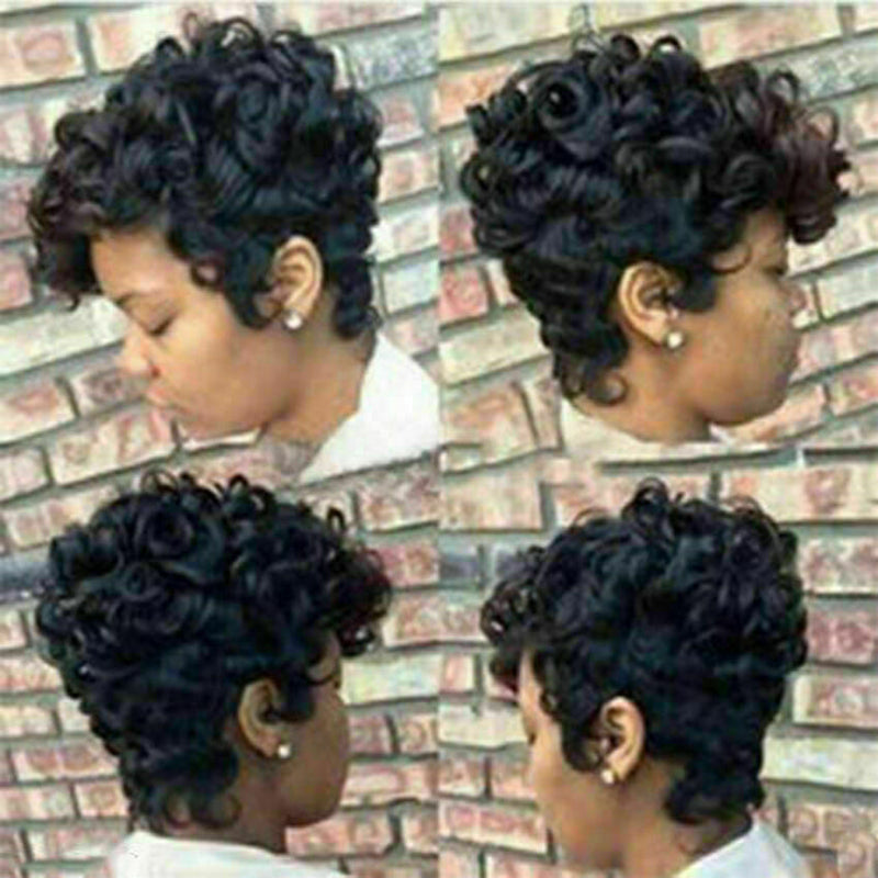 New Natural Short Lace Front Curly Wavy Synthetic Hair For Blac Gift Full W P0D6