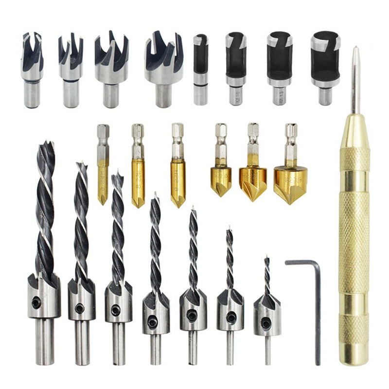 23-piece set of hexagon shank 5-blade three-point countersunk bit tool set