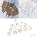 Rhinestones Moon Star Crown Finger Rings Knuckle Midi Opal Rings Set