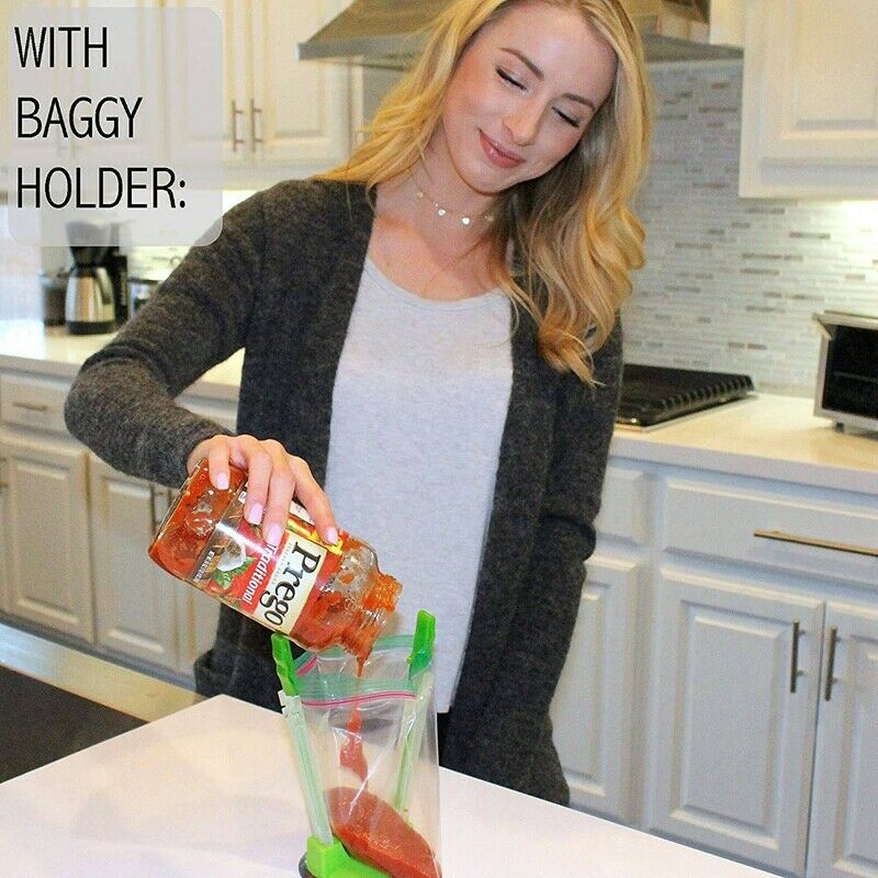 4X(2 Piece Baggy Rack Hands-Free Clip Food Storage Freezer Baggy Holder,BagT6Y2)