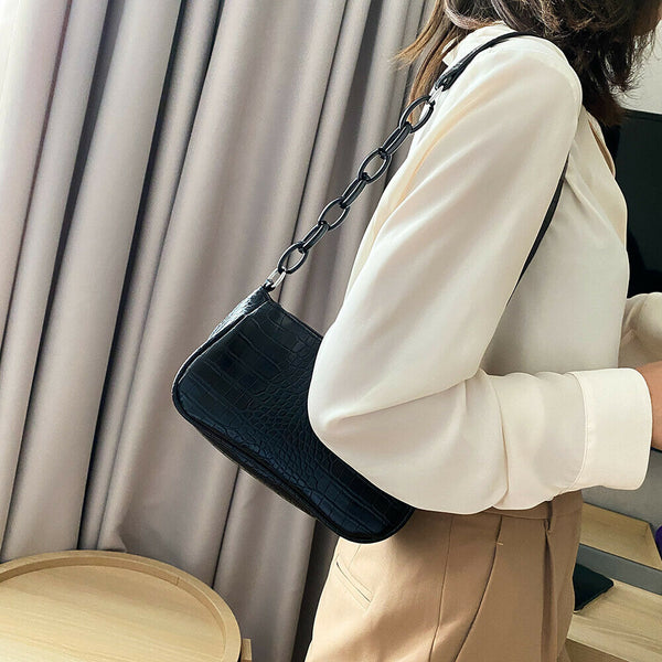 Retro Alligator PU Women Handbag Tote Street Underarm Shoulder Bag (Black)