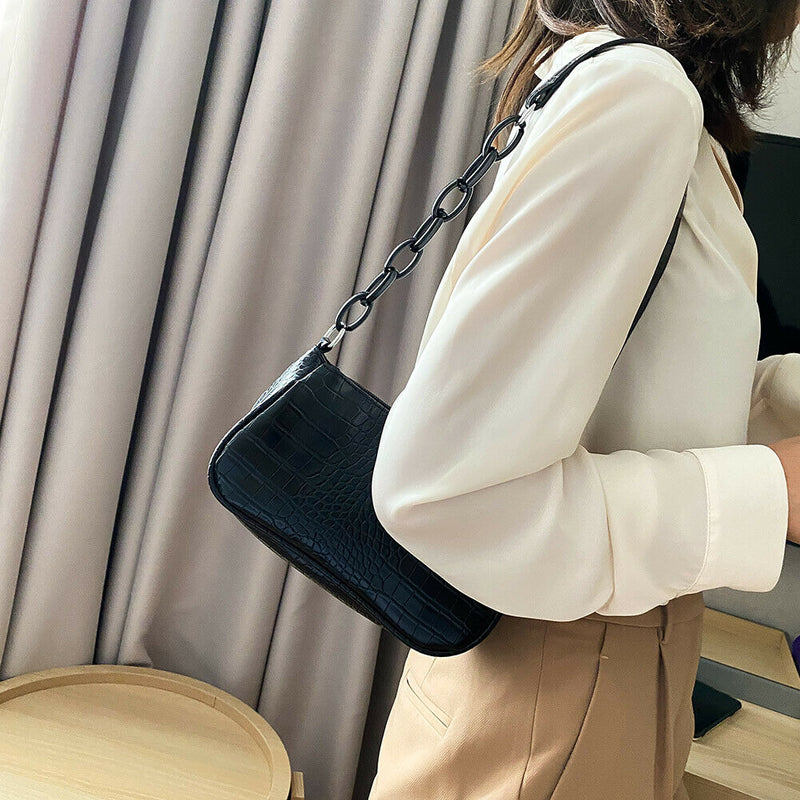 Retro Alligator PU Women Handbag Tote Street Underarm Shoulder Bag (Black)