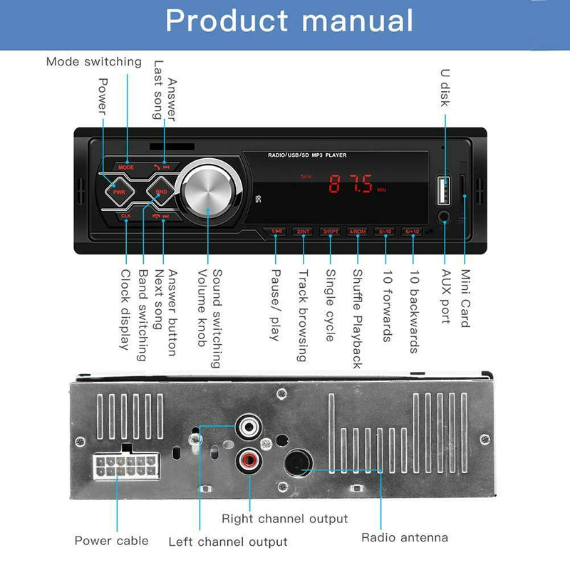 Single 1Din Car Stereo MP3 Music Player FM Radio AUX TF Card USB U Disk w/ RC