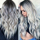 25'' Women Synthetic Long Wavy Wigs White Black Gray Wigs Hair BEST Fash Co Z3Z0