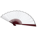 Men Women Wood Handle Fabric Folding Hand Fan 13-inch Length Whtie