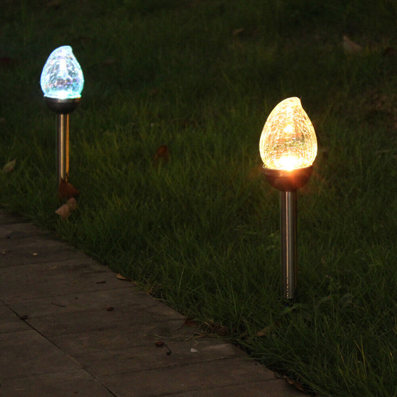 2pcs Steel Solar LED Crackle Lamp Spike Peach Shape Outdoor Landscape Light