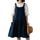 Washable Cotton Linen Kitchen Apron with Pockets for Cooking Baking Flower