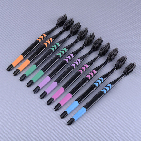 10pc/set Adults Bamboo Charcoal Toothbrush Home Pack Super Soft Hair Toothbrush