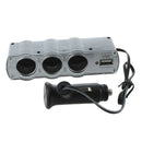 Car Cigarette Lighter Triple Socket Adapter with USB Output (Black)