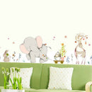Cartoon Forest Flowe Elephant Rabbit Giraffe Animal Wall Stickers Kids Room