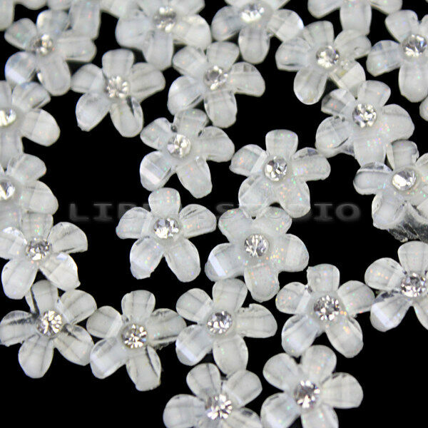 40 Pcs Women's Crystal Rhinestone Decor Flower Design Nail Art Tips DIY Manicure