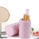 Fashion Leather Makeup Brush Storage Case Empty Holder Organizer (Pink L) A
