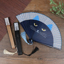 Summer Bamboo Folding Fan Hand Held Cartoon Cat Baking Varnish Fan Pocket Gif Kw