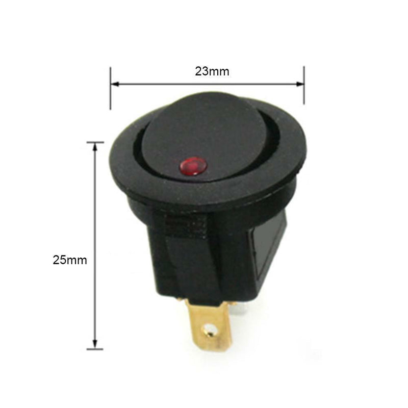20A 12V 3 Pin Car Auto Boat On Off Round Dot LED Rocker Toggle Switch Red Light
