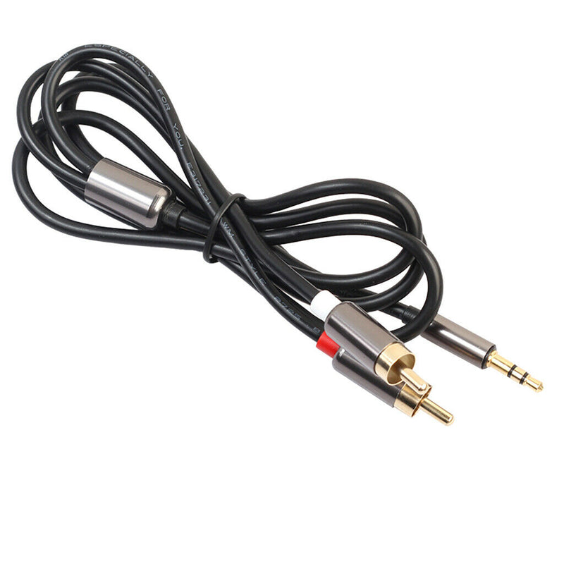 3.5mm Stereo Male Plug to 2 RCA Audio Male Adapter Speaker Cable Grey
