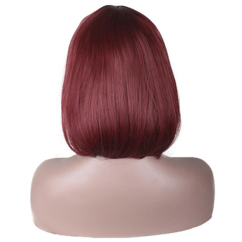 Fashion Wig Natural Short Straight Short Hair Wigs Wine Red Women's Wig with Cap