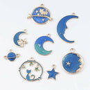 8PC Cute Moon/Star/Planet Enamel Pendant For DIY Earrings/Bracelet Craft Fashion