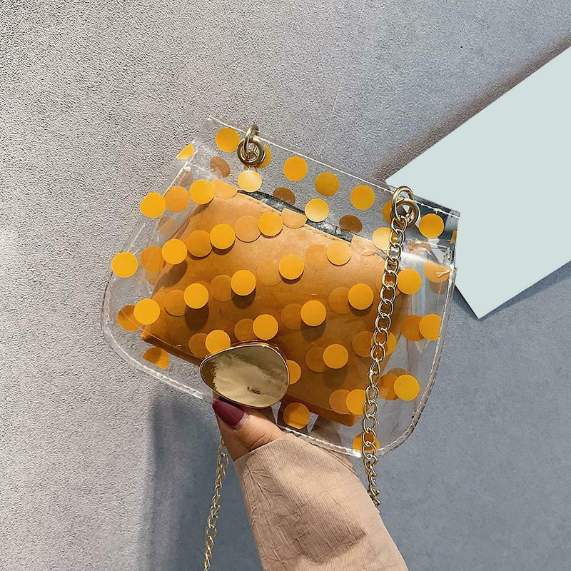 2pcs/set Dot Print Clear Shoulder Handbags Women Crossbody Clutch (Yellow) A