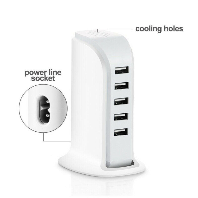 Universal 5 Port USB Wall Travel Charger Desktop USB Hub Charging Stati TOX