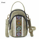 Embroidery Canvas Crossbody Bag Cell phone Pouch Coin Purse for Women Girls J5S1