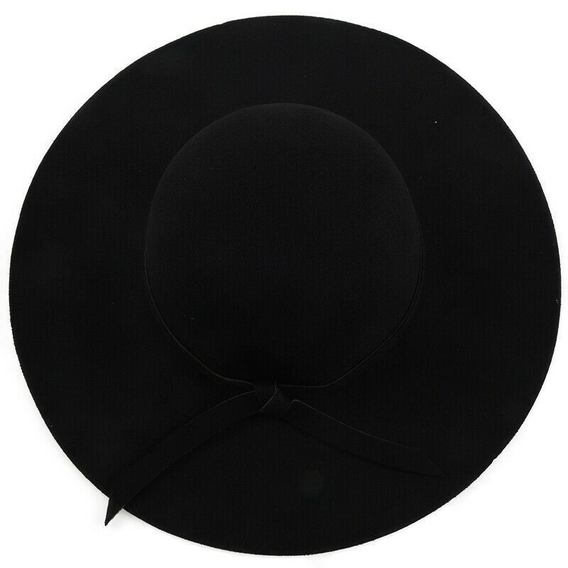 Black Soft Ladies Floppy Wide Brim Cloche Fedora Dress Hat Retro Wool Bowkn S9E8